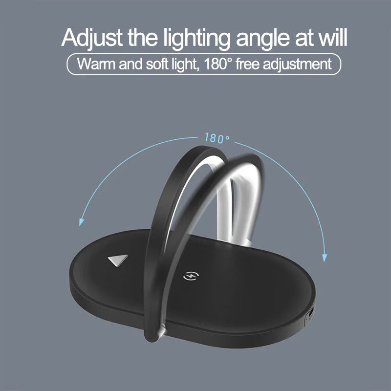 Foldable wireless charger with adjustable LED night light and 15W fast charging