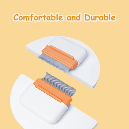 Blue double-sided pet grooming comb for cat and dog deshedding with portable design