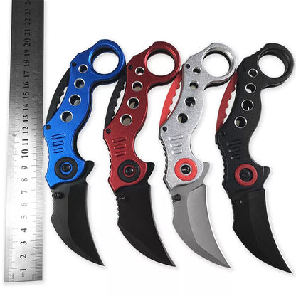 Stainless Steel Outdoor Folding Claw Knife with black, blue, and red handle options