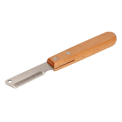 Pet stripping comb with wood handle for cats and dogs in two size options