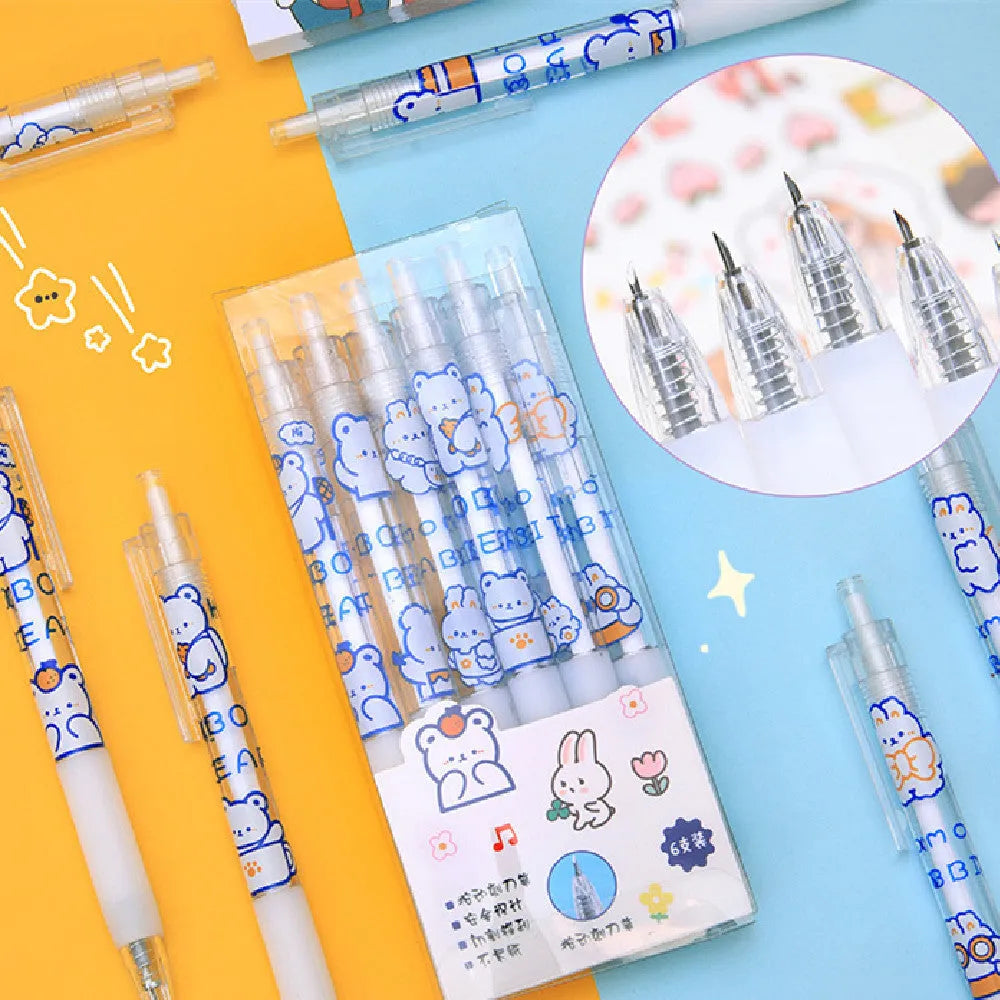 Cute Cream Bear press pen knife set showing six designs: Orange Bear, Doll Bear, Gourmet Bear, Bowtie Rabbit, Bag Rabbit, Winged Rabbit, Rabbit Bear