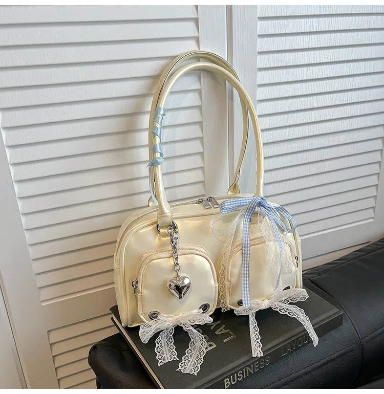 Soft PU casual shoulder bag in horizontal square shape with double straps and phone pocket