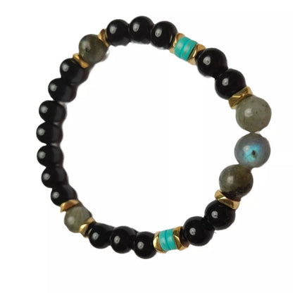 8mm gemstone beaded bracelet in green or purple, unisex design