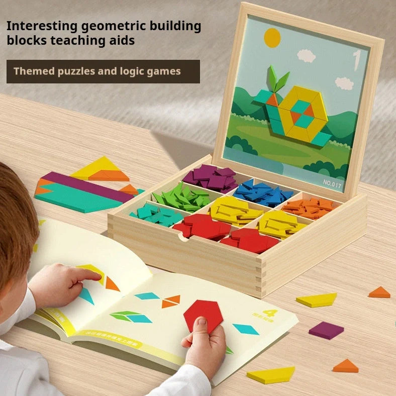 Wooden magnetic jigsaw puzzle with double-sided drawing board for children aged 4-6 years