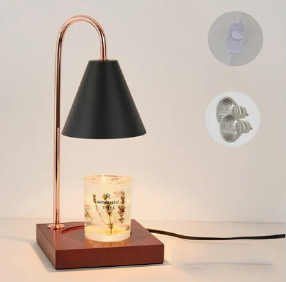 Log aromatherapy melting wax lamp measuring 37cm tall with natural wood base and white lampshade