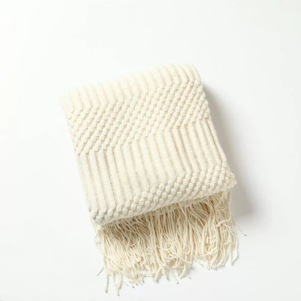 Nordic Sofa Blanket in imitation cashmere with tassel shawl design, available in multiple colors
