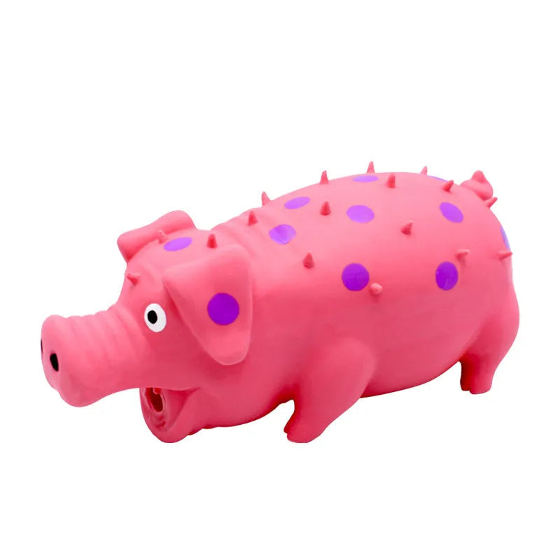 Blue latex pig-shaped dog chew toy with textured surface measuring 20x10cm