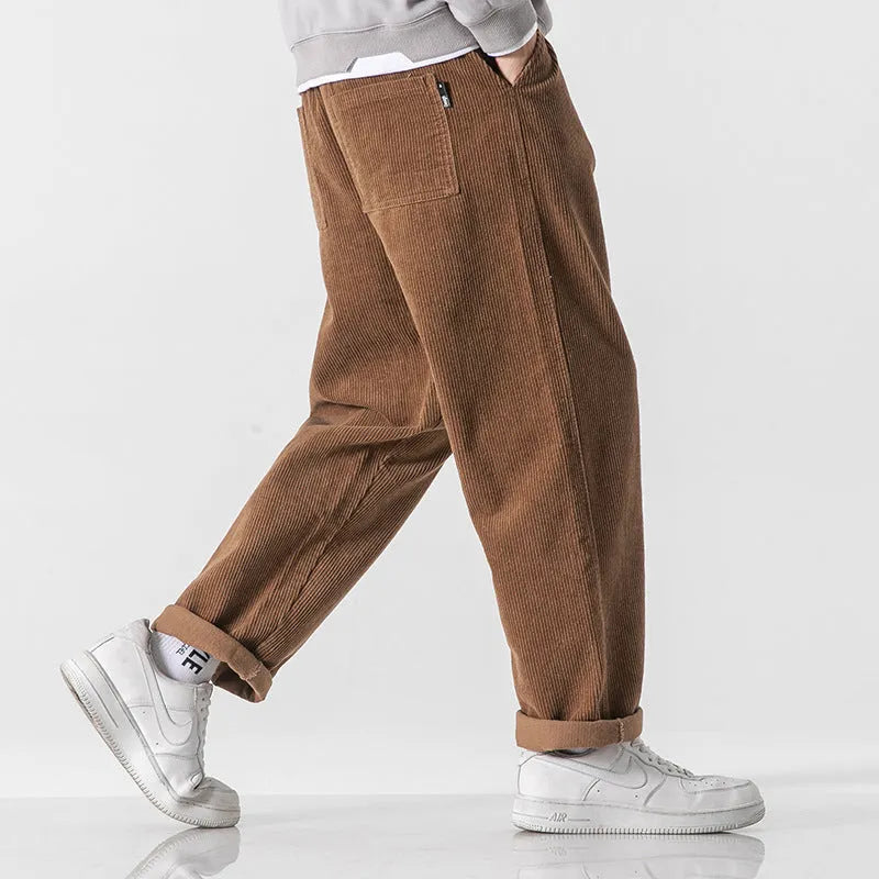 Men's corduroy loose straight trousers in multiple colour options for autumn winter casual wear