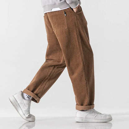 Men's corduroy loose straight trousers in multiple colour options for autumn winter casual wear
