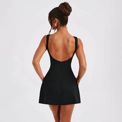Slim-fitting backless sleeveless summer dress in street hipster style with high waist design