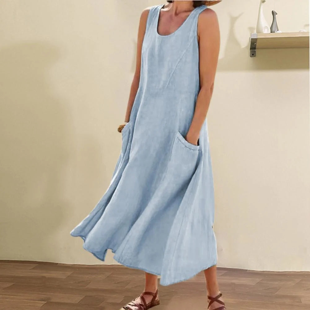 Elegant Summer Sleeveless Maxi Dress with Pockets in various colors
