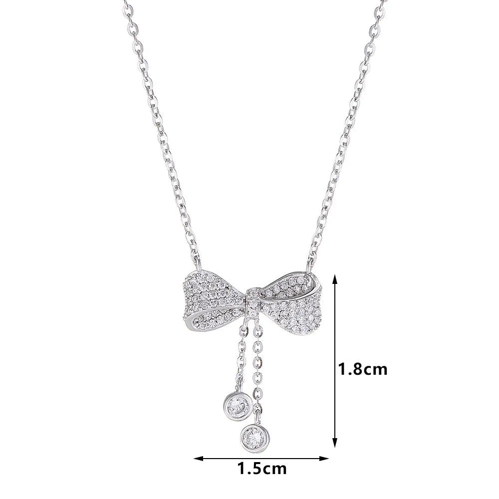 S925 sterling silver bow pendant necklace on an O-ring chain, adjustable from 40cm to 45cm.