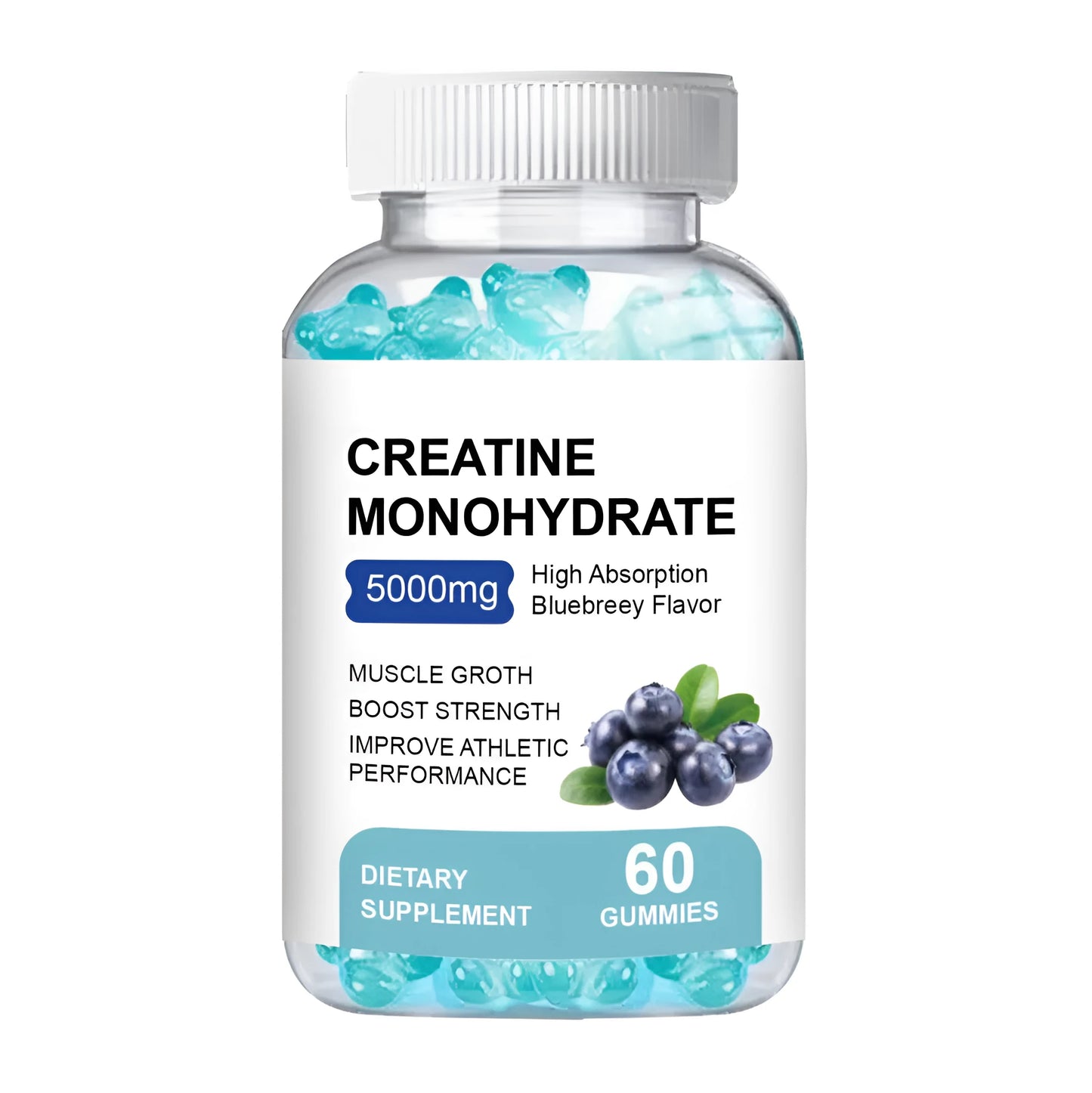 Creatine monohydrate gummies supplement in soft candy form, 60 pieces per pack