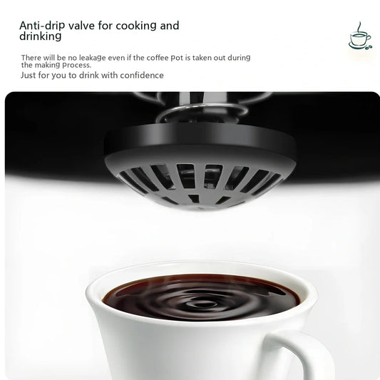 Black automatic drip coffee maker with glass pot, 0.65L capacity for 4-6 cups