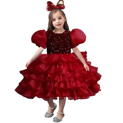 Blue sequin tutu dress with matching headband for girls birthday party, sizes 100-150cm