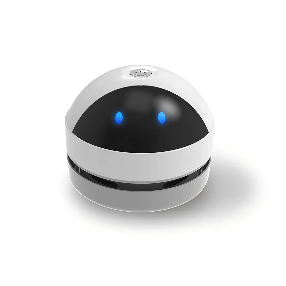 White mini USB desktop keyboard cleaner vacuum with flat nozzle and 30ml dust box, 15cm long for handheld use