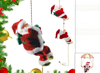 Electric plastic Santa Claus on 30cm climbing ladder with riding deer, in red suit, for Christmas decorations