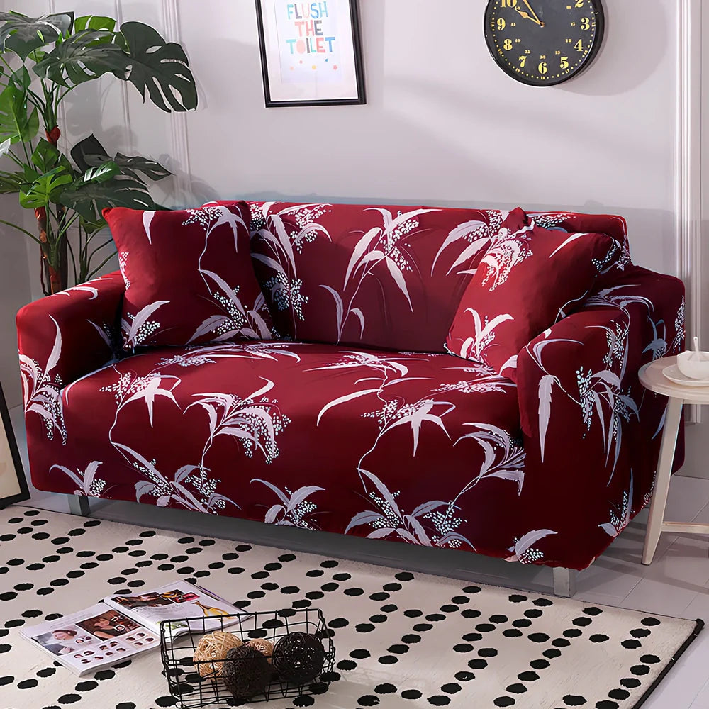 Printed geometric pattern sofa cover on double seat sofa measuring 145-185cm with spill protection