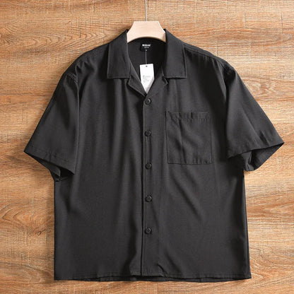 Men's lightweight pure cotton short sleeve shirt in loose Japanese style