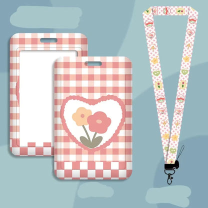 Student ID card set with plastic sleeve and neck strap in cartoon designs