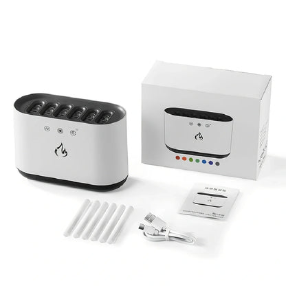 White ultrasonic humidifier with 7-colour LED lights and 360° rotating mist nozzle