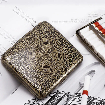 Metal pure copper cigarette case with engraving, holding 20 cigarettes, measuring 95×70×18mm