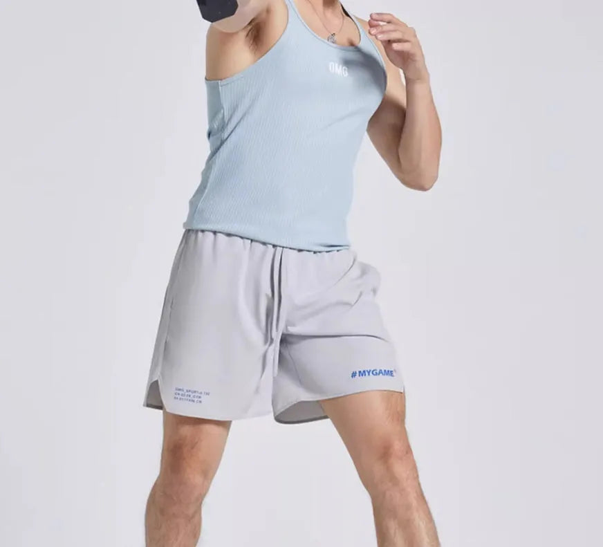 Men's training fitness shorts in blue, black, gray or white with moisture-wicking fabric