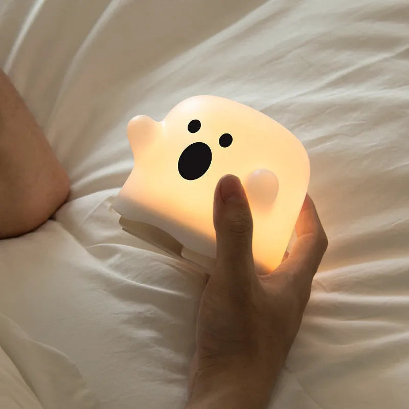 White silicone LED night light with touch sensor base showing 110mm height measurement