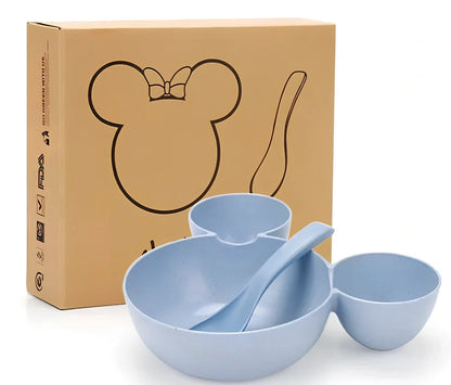 Mickey cartoon wheat straw children's bowl set with pink 21.5 cm bowl, spoon, fork, chopsticks - BPA-free biodegradable kids meal kit