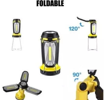 Multi-function LED tool light with COB flashlight and USB charging in red and yellow