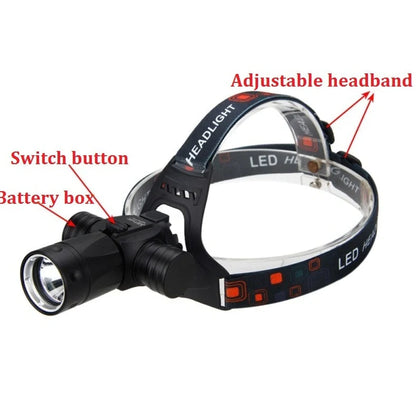 Aluminium alloy diving headlight with elastic headband showing 200-metre irradiation and 80-metre waterproof rating