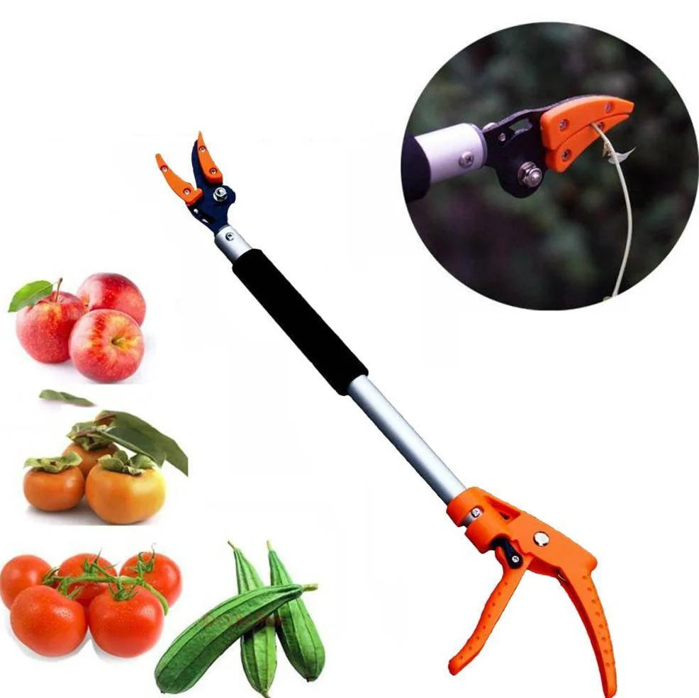 Orange aluminium pruning shears with 60cm reach and spring-loaded cutting mechanism for garden use