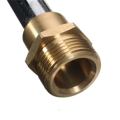 Black M22 lengthened pressure washer gun with engineering plastic body, all-copper head, extension rod, and 5-colour nozzle.