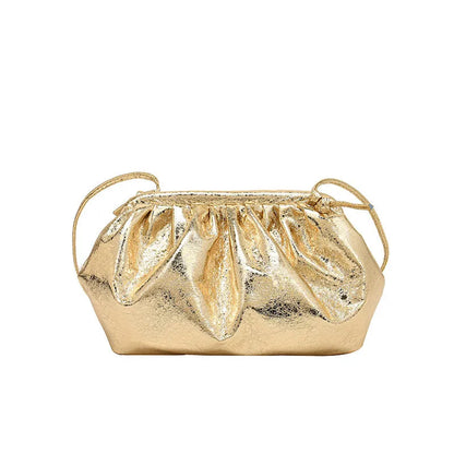 Simple hair clip closure crossbody bag in shell shape with sewing line detail on rose red PU material