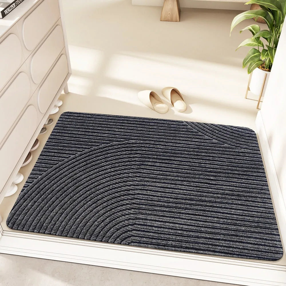 Silk ring entrance carpet 60x90cm with wire rings, cartoon anime pattern, alien shape in blue grey green khaki options