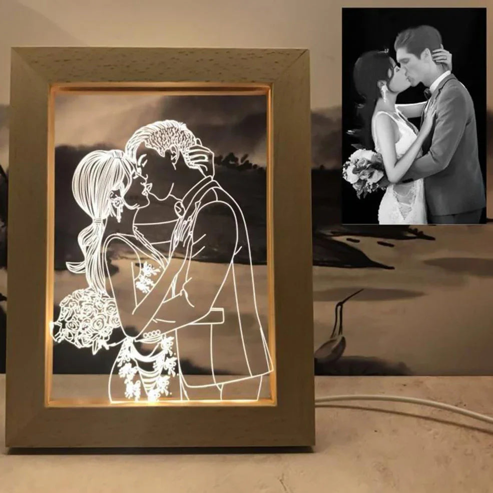 Custom avatar photo frame night light with 7-inch diameter and acrylic lampshade displaying personalised images