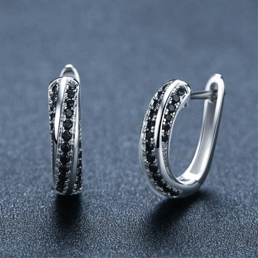 Copper inlaid zircon women's earrings with U-shaped design and round stones