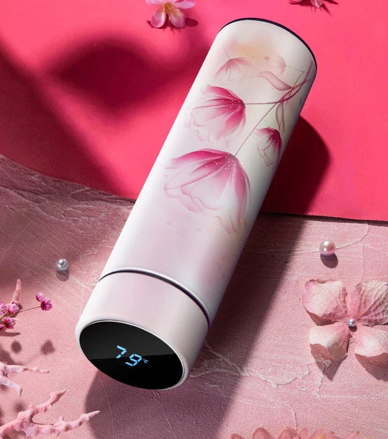 Sleek stainless steel vacuum flask with LED temperature display, available in various stylish colors and capacities to suit active lifestyles.