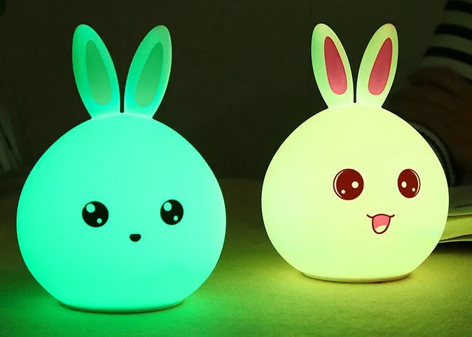 Cute rabbit silicone night light with touch sensor, seven colour LED lights, USB rechargeable, 120 x 108 x 163mm