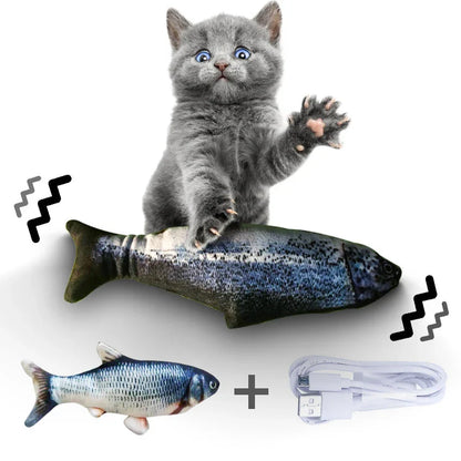 Animated Electronic Cat Toy mimicking the lifelike movement of a jumping fish to engage and entertain cats