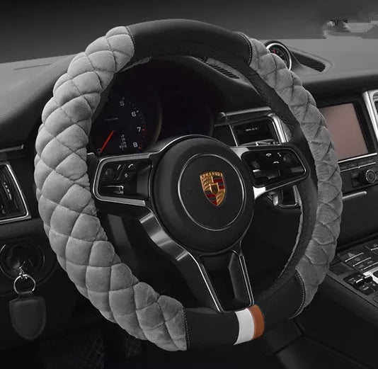 Universal 38cm plush steering wheel cover with cute footprint design
