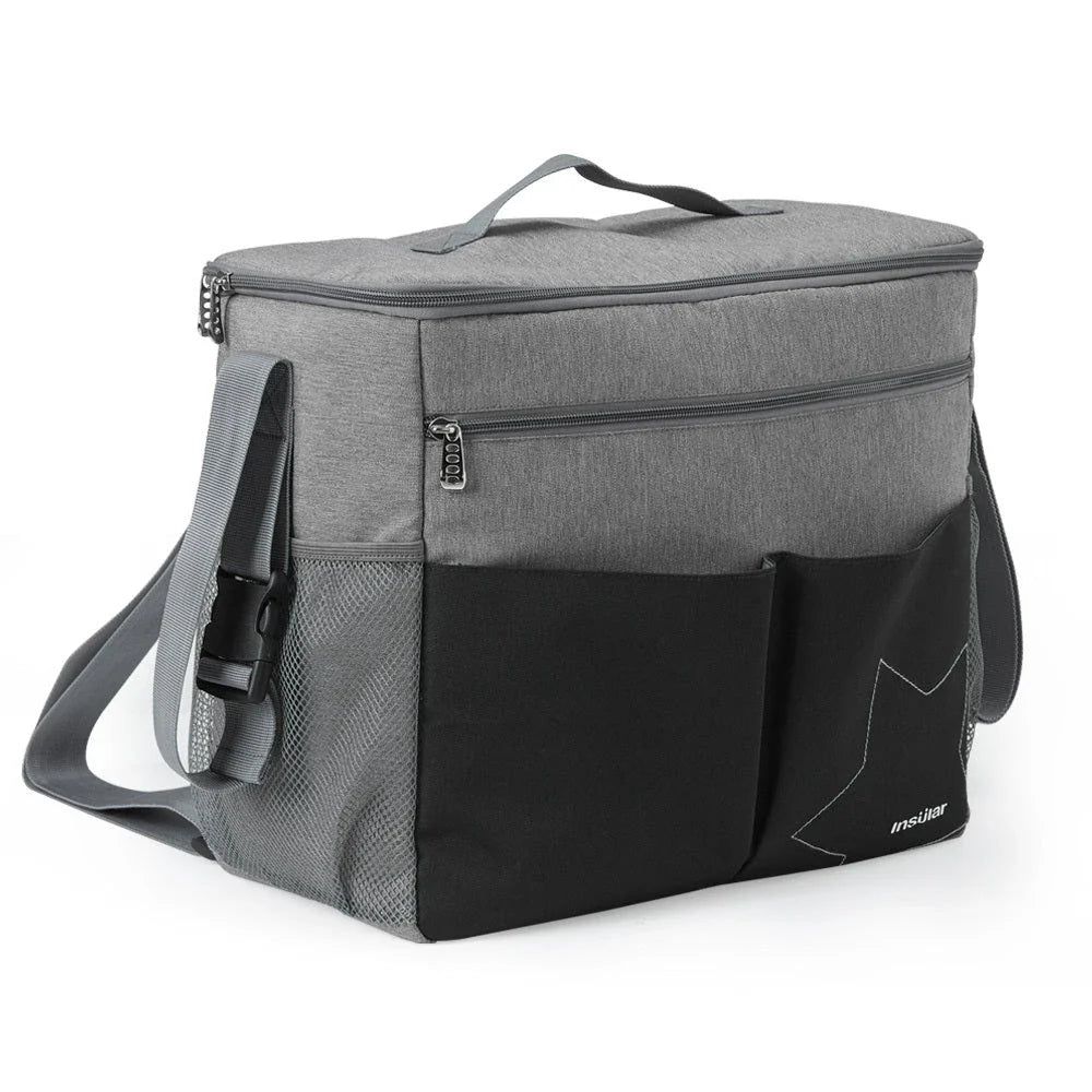 Versatile waterproof backpack with multiple compartments, padded back panel, and mesh side pocket for modern parents