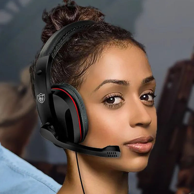 Black wired gaming headset with 40mm speakers and 1.2m cable featuring 6.3mm straight plug
