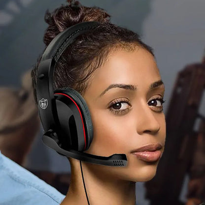 Black wired gaming headset with 40mm speakers and 1.2m cable featuring 6.3mm straight plug