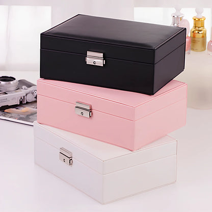 Wooden leather jewellery box with multiple compartments measuring 23×17.5×9.8cm