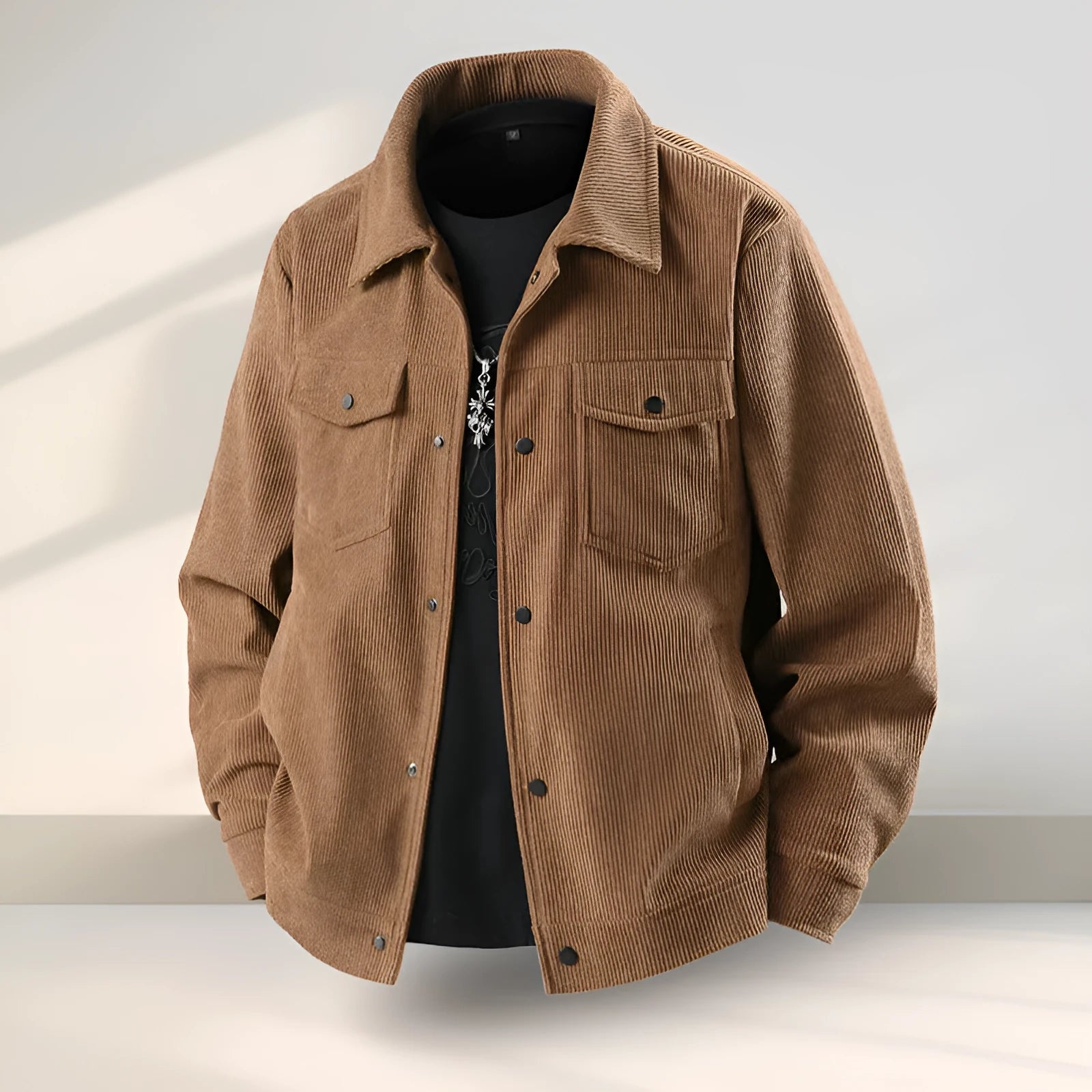 Men's slim fit casual coat in Vinylon and Lycra fabric, shown in black.