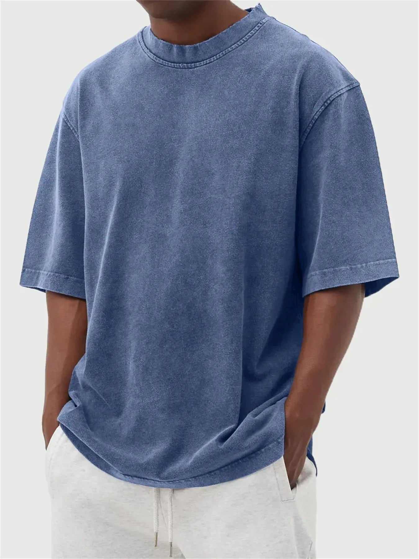 Men's stone washed polyester loose fit t-shirt in multiple colours with half sleeves