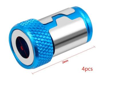Light blue screwdriver bit with magnetic ring for slotted screws in high carbon steel