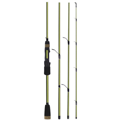 Four-section carbon fishing rod in dark green with straight or gun handle, available in 1.8m, 1.98m and 2.1m