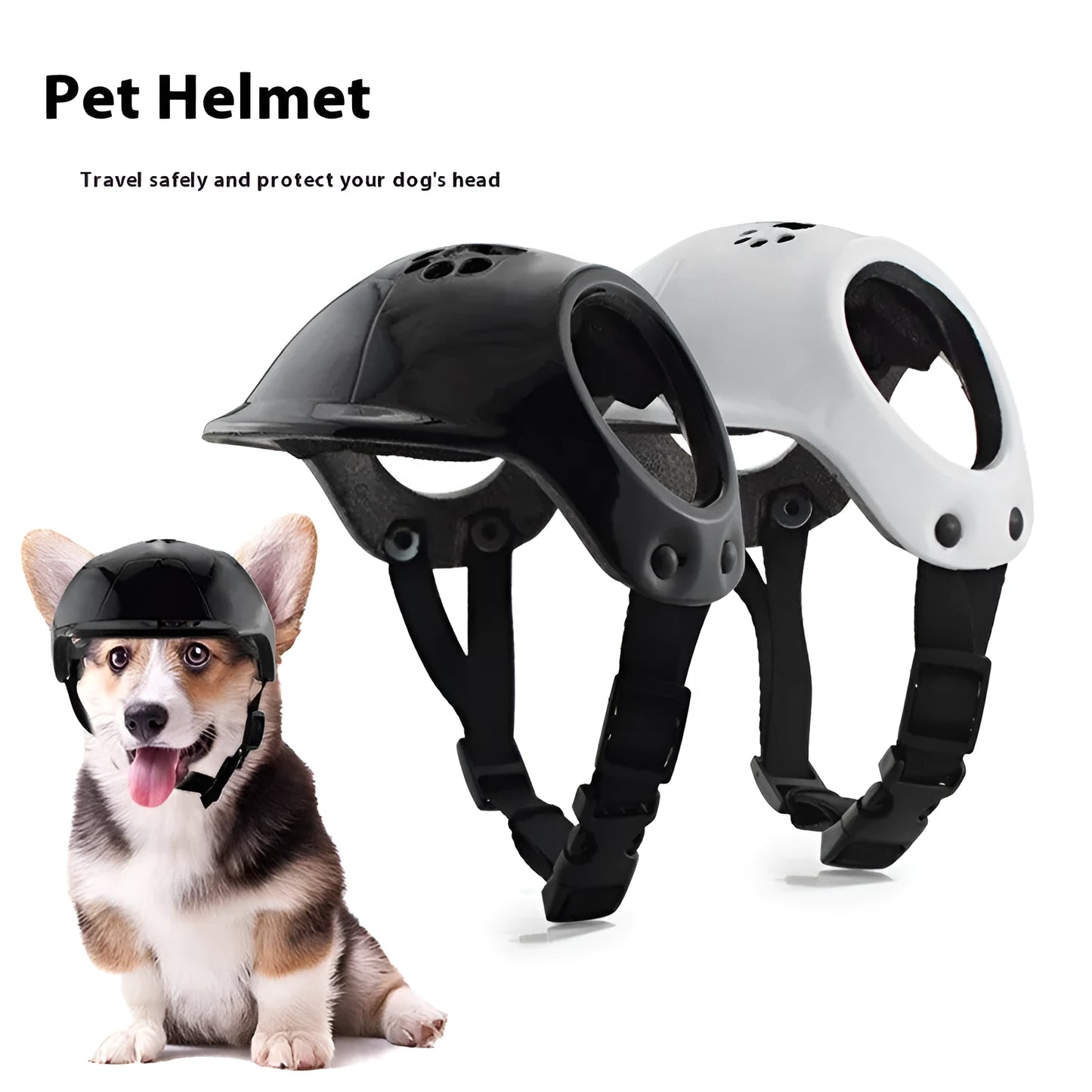 PET plastic cycling helmet for small and medium sized dogs in black, white, or pink colours